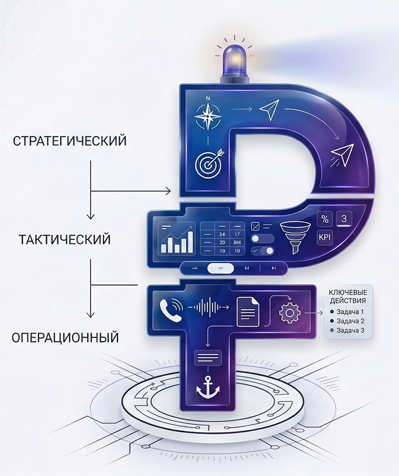 Схема рубля с тремя слоями: стратегический, тактический и операционный